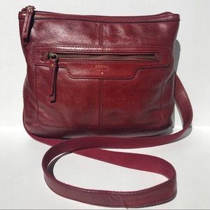 Fossil Red Leather Crossbody
